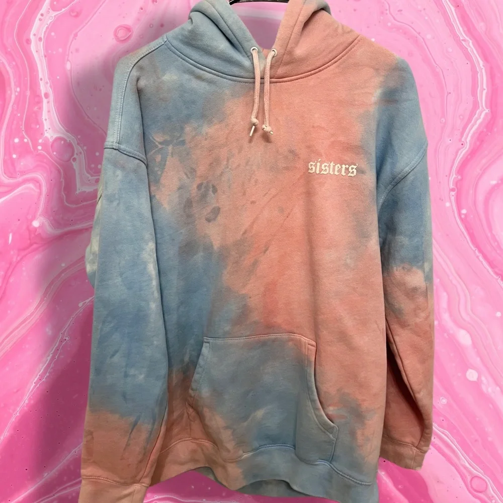 Tie-Dye Sisters Hoodie - Blue and Pink Cotton Candy Design - Picture 1 of 4
